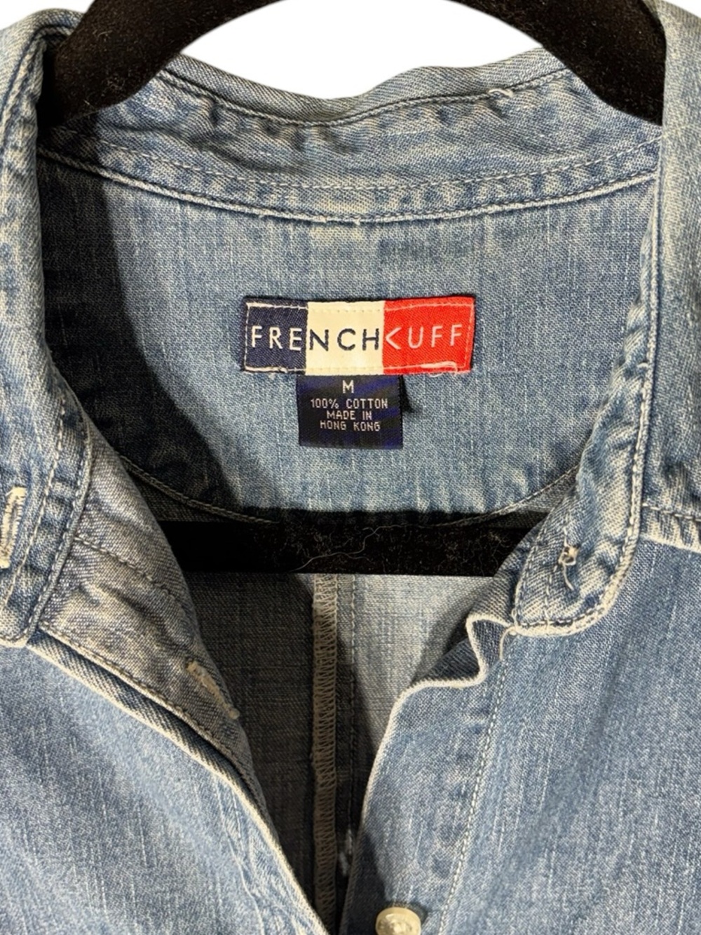 Vintage French Cuff M Light Blue Denim Button-Up Shirt Shacket Layer Hong Kong - Picture 3 of 7